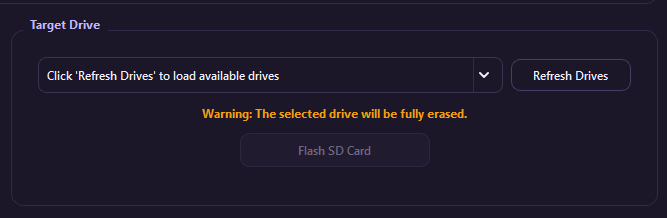 FlashSD Reiter mit Target Drive Auswahl