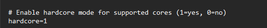 Hardcore- und Softcore-Einstellung in der Config